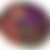 Broche fusing en verre dichroïque brillant rouge, orange,violet prune  , fait main,pièce unique