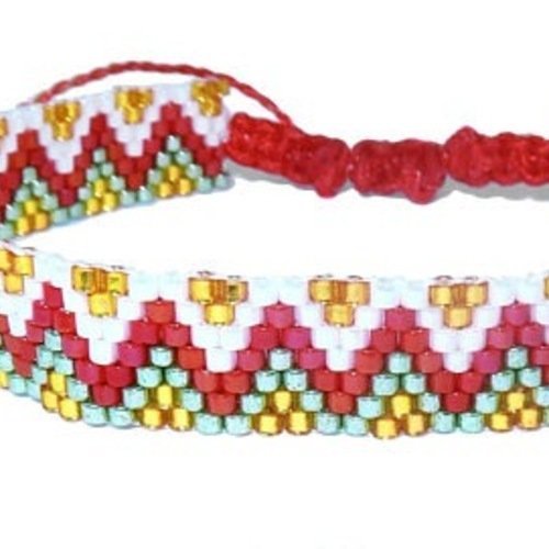 Bracelet perle chevron rouge multicolore en céramique – caurisandco