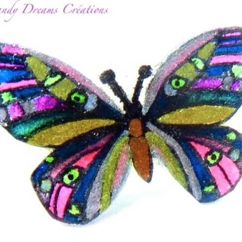 Bague papillon multicolore , argenté,  fait main,  unique