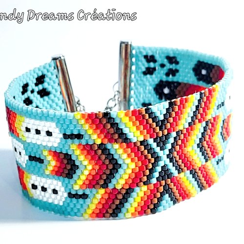 Bracelet manchette amérindien multicolore ,tissé main avec des délicas miyuki