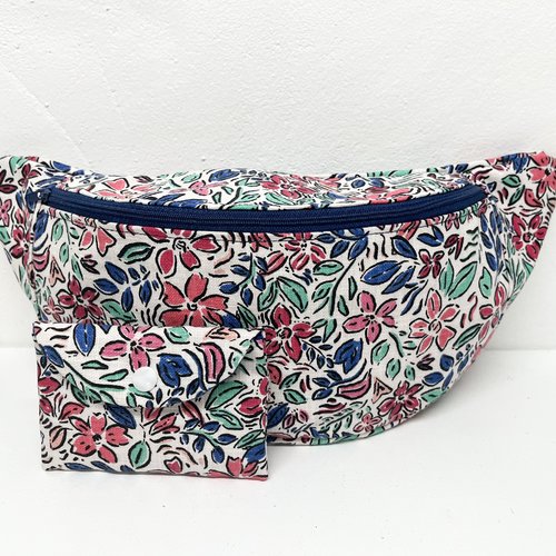 Banane  tissu fleurs bleues
