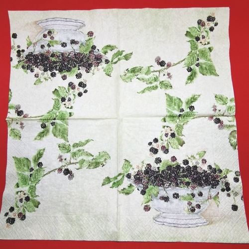 Serviette papier/napkin "mona svärd, brombeere", coupe de mûres, feuilles et fleurs