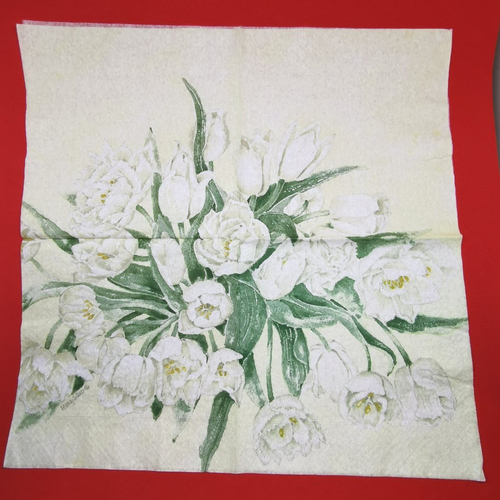 Serviette papier/napkin "mona svärd, vit tulpan", bouquet de tulipes blanches
