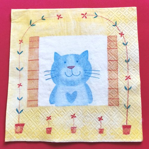 Serviette papier/napkin : "portrait du chat bleu"