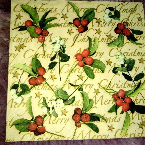 Serviette papier/napkin  "noël, gui"