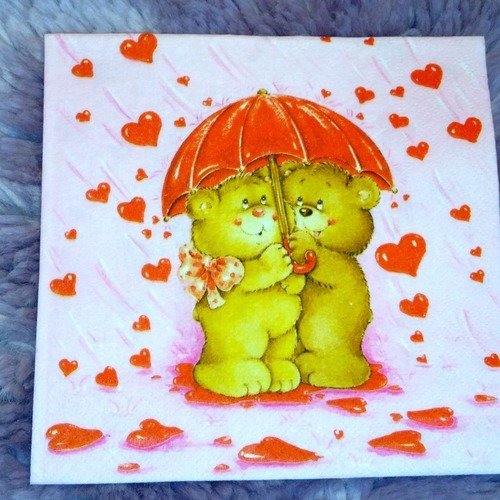 Serviette papier "ours teddy, parapluie, cœur"