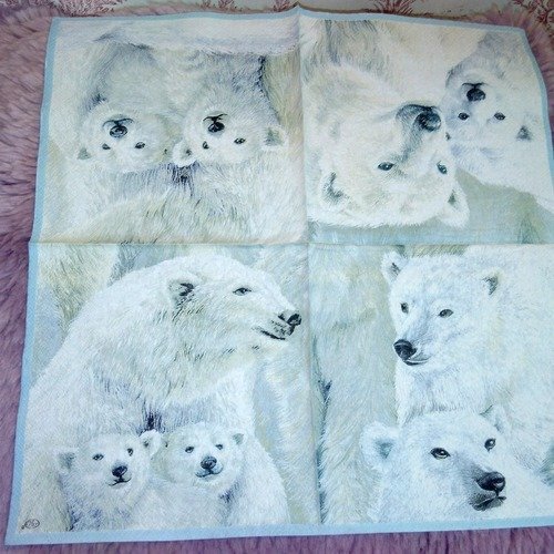 Serviette papier "ours blanc, ourson"