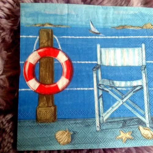 Serviette papier/napkin "chaise de plage et bouée" 