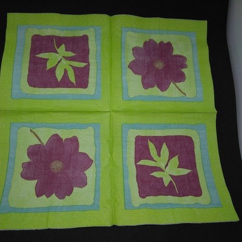 Serviette papier/napkin  "feuille et fleur stylisées" 