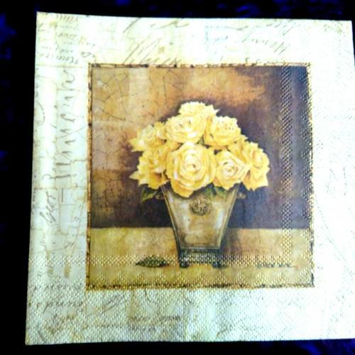 Serviette papier/napkin  "rose, vase" 