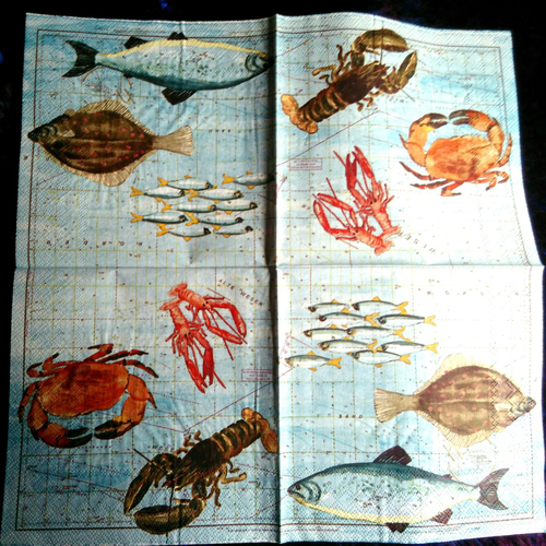 Serviette papier/napkin  "poisson et crustacé"