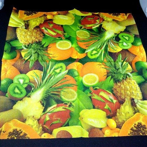 Serviette papier/napkin  fruit  "ananas, kiwi, mangue, orange, fruit de la passion" 