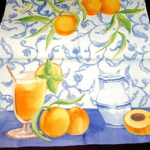 Serviette papier/napkin  fruit  "orange, orangeade"