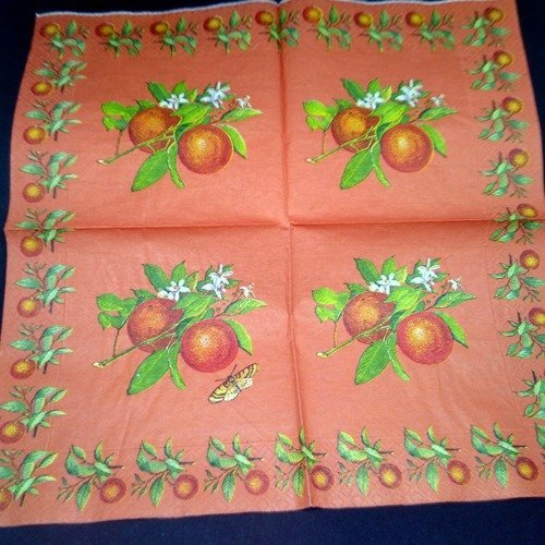 Serviette papier/napkin  fruit  "orange et papillon"