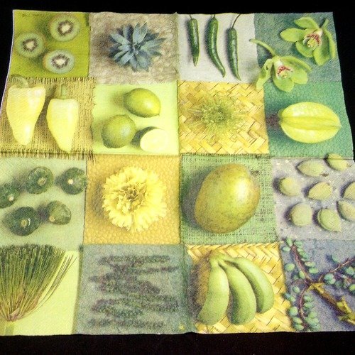 Serviette papier/napkin  fruit "citron vert, kiwi, banane " 