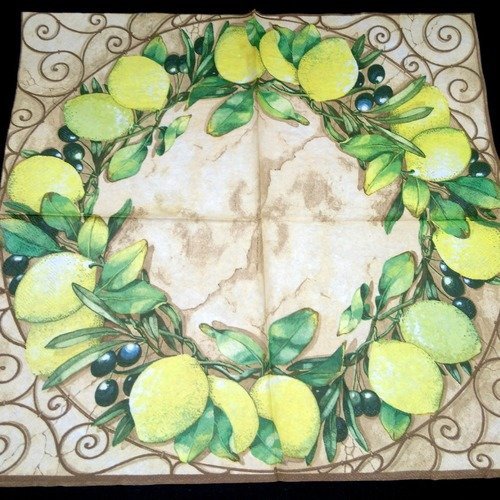 Serviette papier/napkin  fruit "couronne de citrons" 
