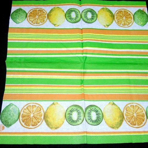 Serviette papier/napkin  fruit "citron, citron vert, orange, kiwi"