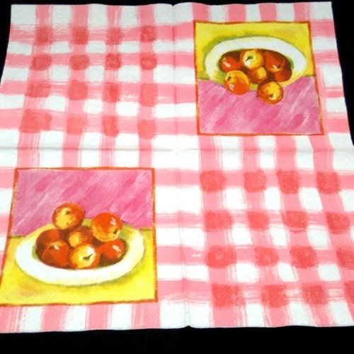 Serviette papier/napkin  fruit "pomme rouge, nappe vichy rouge" 