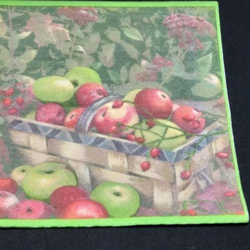 Serviette papier/napkin  fruit "pomme rouge, pomme verte, cagette de maraîcher" 