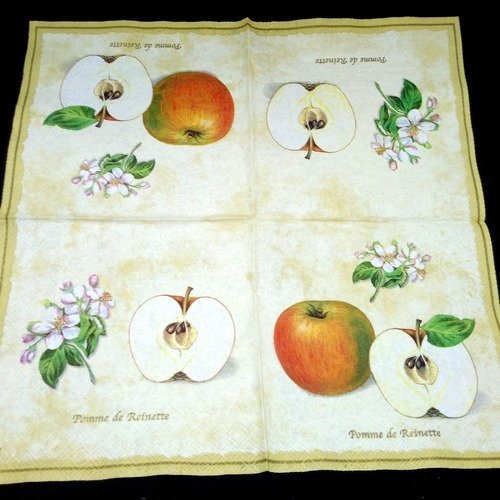 Serviette papier/napkin  fruit "pomme de reinette, fleur de pommier" 