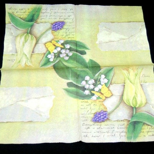 Serviette papier/napkin "tulipe, muguet, muscari" 