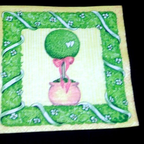 Serviette papier/napkin  "cœur, arbuste en poterie, st valentin" 