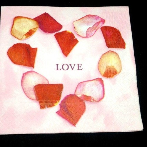 Serviette papier/napkin  "cœur, pétale de rose, st valentin" 