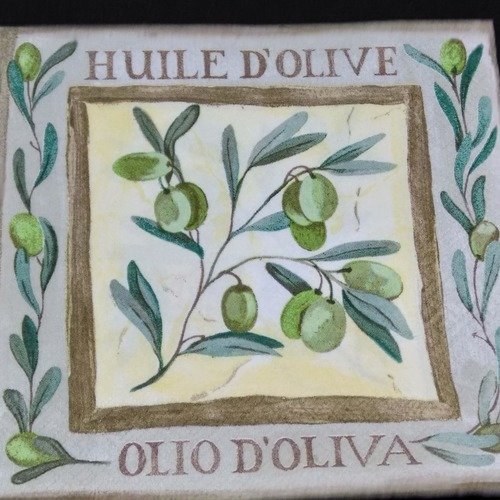 Serviette papier/napkin  "olive verte, branche d'olivier"