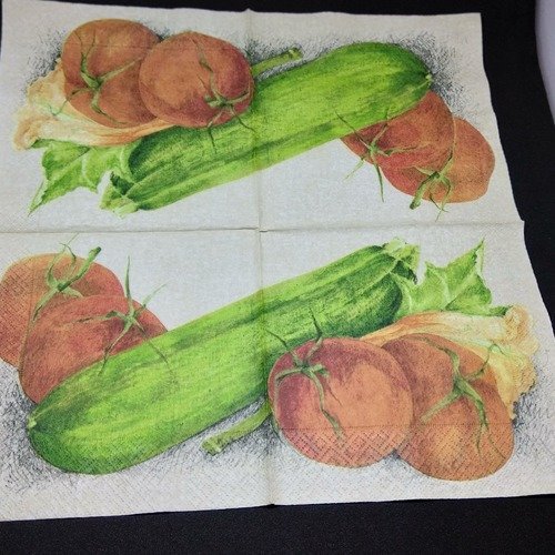 Serviette papier/napkin  légume "tomates, courgettes, fleur de courgette"