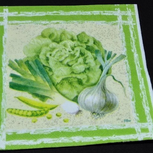 Serviette papier/napkin  légume "salade, poireau,petit pois, oignon"
