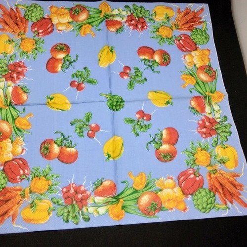 Serviette papier/napkin  légume "couronne de légumes, tomates, carottes, poivrons, radis,artichaut"