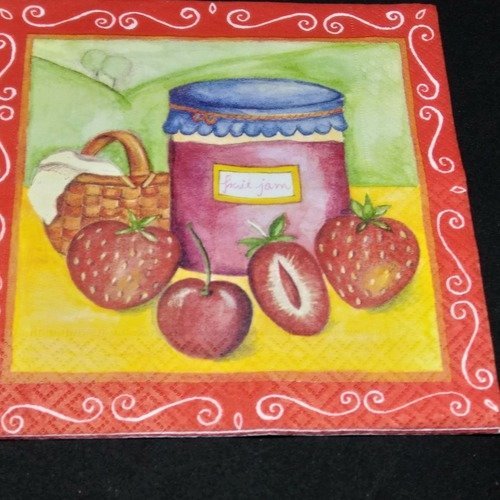 Serviette papier/napkin   "pot de confiture, fraises, cerises." 