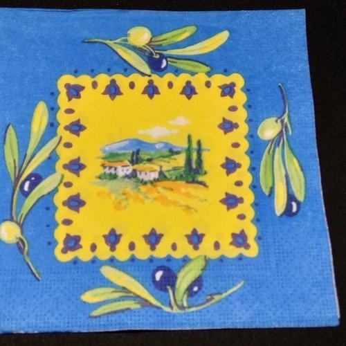 Serviette papier/napkin  "paysage de provence, olives" 