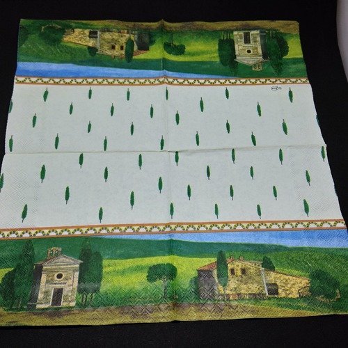 Serviette papier/napkin  "paysage de provence, cyprès"