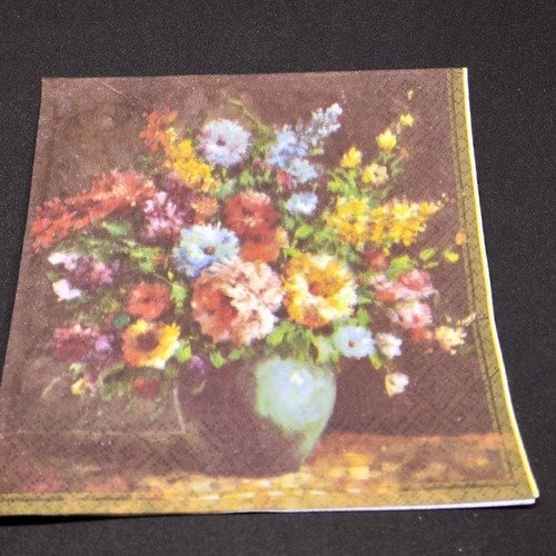 Serviette papier/napkin   "nature morte, bouquet de fleurs en vase" 