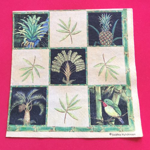 Serviette papier/napkin  "colibri, palmiers, ananas"