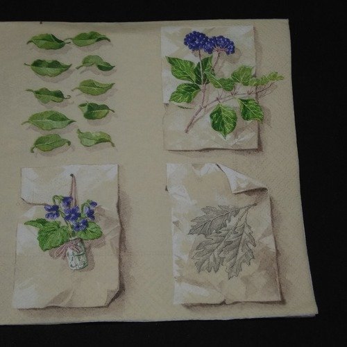Serviette papier/napkin  "feuilles de lierre et fruits, violettes"
