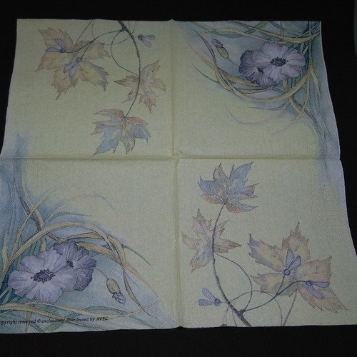 Serviette papier/napkin "feuilles et anémones" 