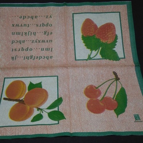 Serviette papier/napkin   "fraises, cerises, abricots, alphabets" 