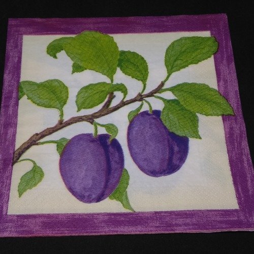 Serviette papier/napkin   "prunes, feuilles " 