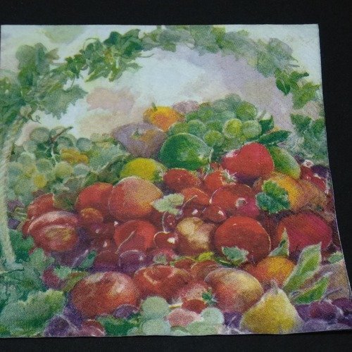 Serviette papier/napkin  fruit "pêches, pommes, poires, cerises, raisins, prunes" 