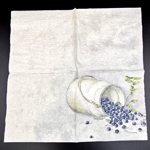 Serviette papier/napkin  "mona svärd, blaubeere", pot de cassis, feuilles