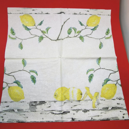 Serviette papier/napkin  "mona svärd, zitrone",citrons sur la branche, zeste de citron