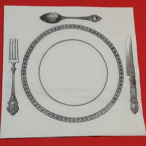 Serviette papier/napkin   "table, assiette, couverts vintages"