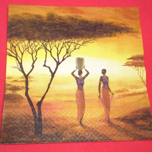 Serviette papier/napkin  "voyage en afrique, la porteuse d'eau" 