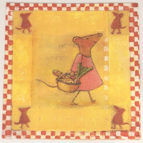 Serviette papier/napkin: enfant  "souris, panier de légumes"