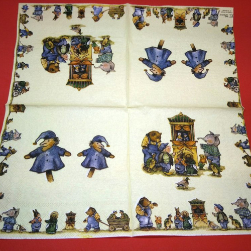 Serviette papier/napkin: enfant  "le théâtre de marionnettes" 