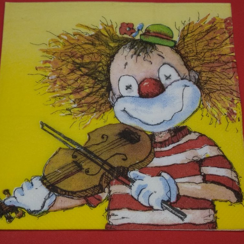Serviette papier/napkin: enfant  "clown au violon" 