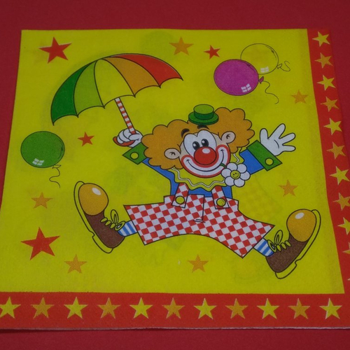 Serviette papier/napkin: enfant  "clown, parapluie, ballons" 