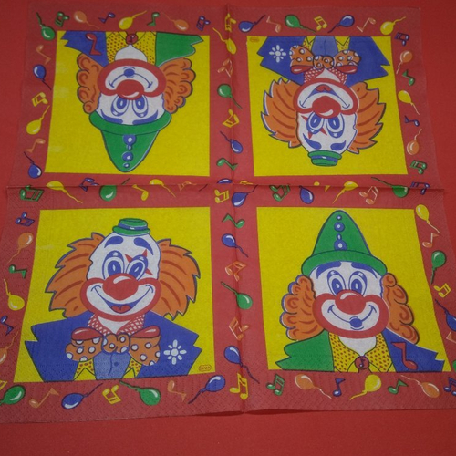 Serviette papier/napkin: enfant  "clown, portraits" 